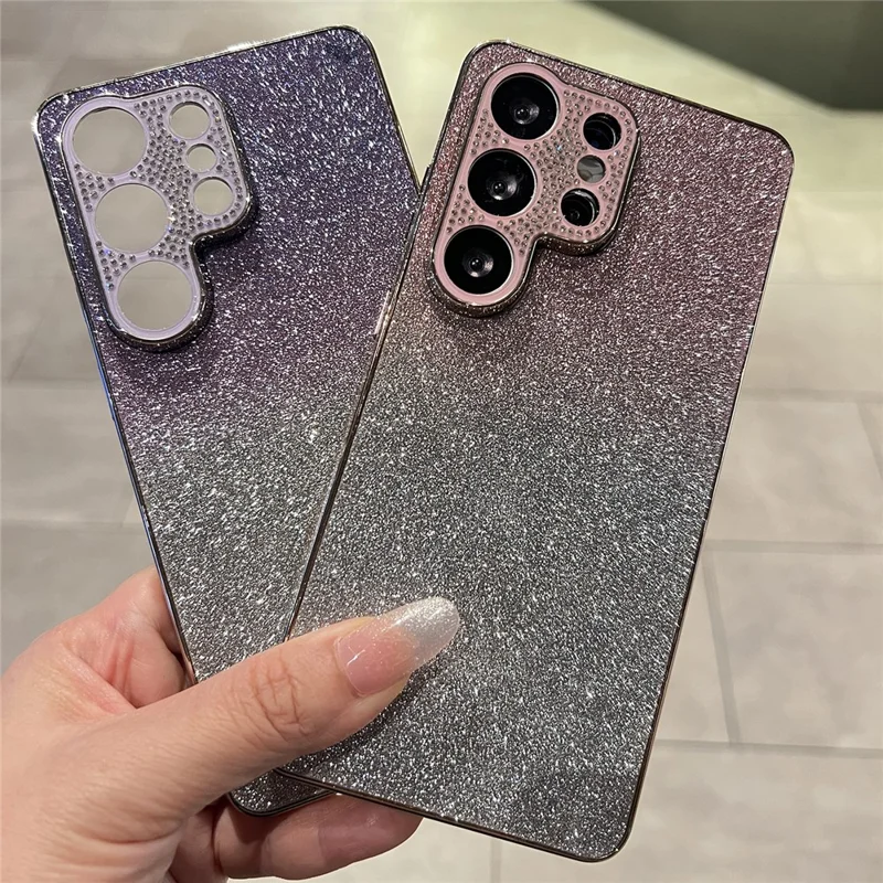 For Samsung Galaxy S25 Ultra Case Gradient Glitter TPU+PC Phone Cover with Rhinestones Decor Camera Frame - Gradient Pink