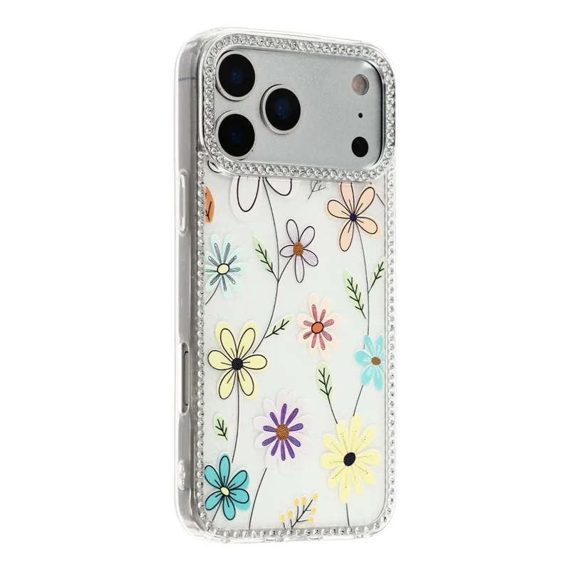 For iPhone 18 Pro / 17 Pro Case Rhinestone Edge Flower TPU + PC IMD Phone Cover - F3