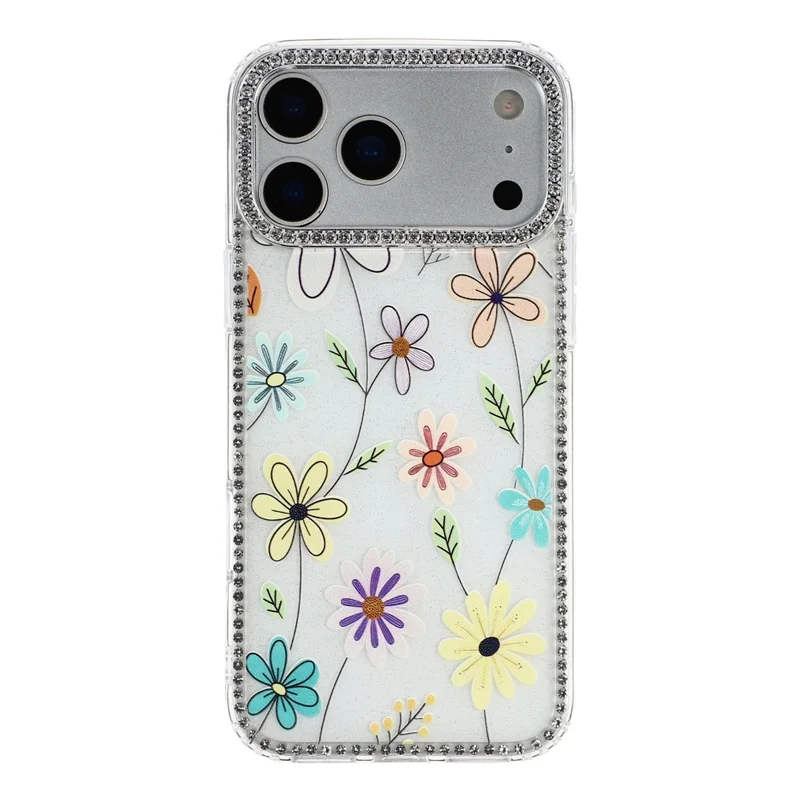 For iPhone 18 Pro / 17 Pro Case Rhinestone Edge Flower TPU + PC IMD Phone Cover - F3
