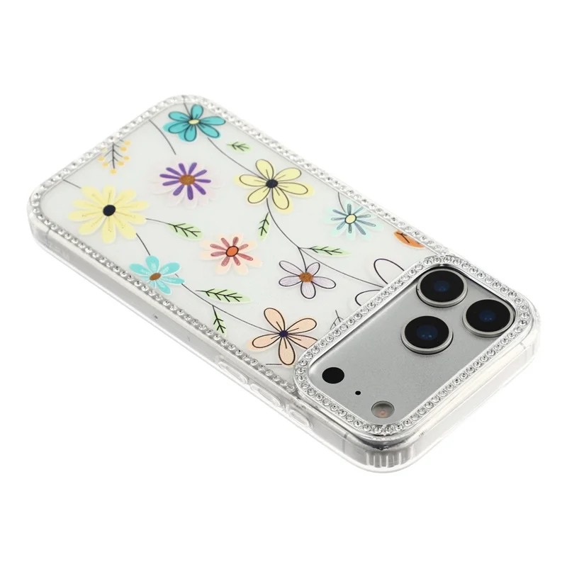 For iPhone 18 Pro / 17 Pro Case Rhinestone Edge Flower TPU + PC IMD Phone Cover - F3