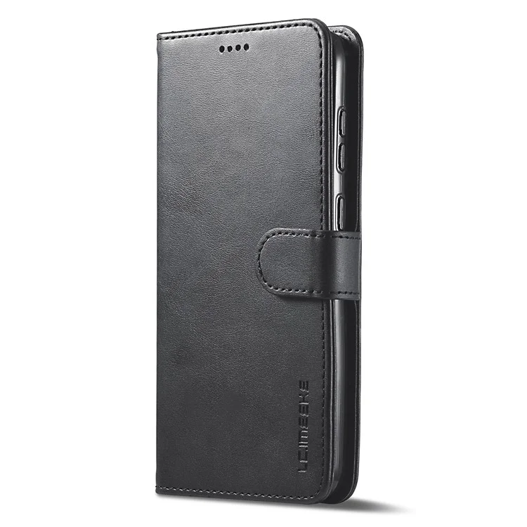 LC.IMEEKE Shockproof Phone Case For Samsung Galaxy S23+, Calf Texture Magnetic Clasp PU Leather Wallet Stand Protective Cell Phone Cover - Black