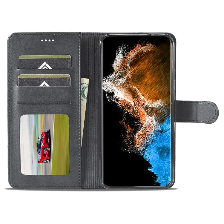 LC.IMEEKE Shockproof Phone Case For Samsung Galaxy S23+, Calf Texture Magnetic Clasp PU Leather Wallet Stand Protective Cell Phone Cover - Black