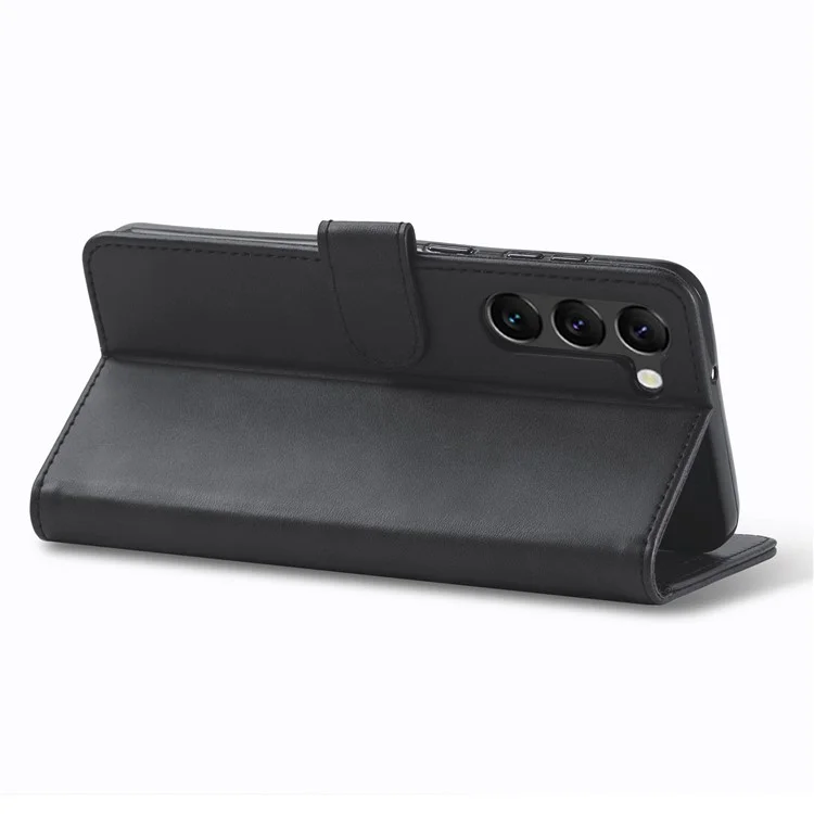 LC.IMEEKE Shockproof Phone Case For Samsung Galaxy S23+, Calf Texture Magnetic Clasp PU Leather Wallet Stand Protective Cell Phone Cover - Black