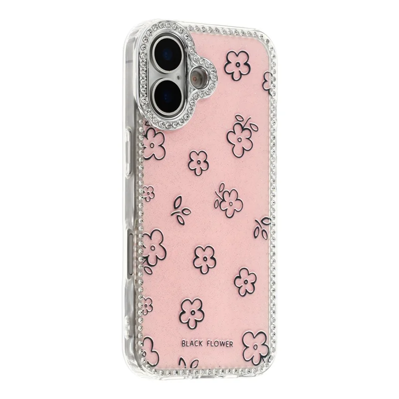 Capa para iPhone 16 com Bordas de Strass e Flores TPU + PC IMD - F4