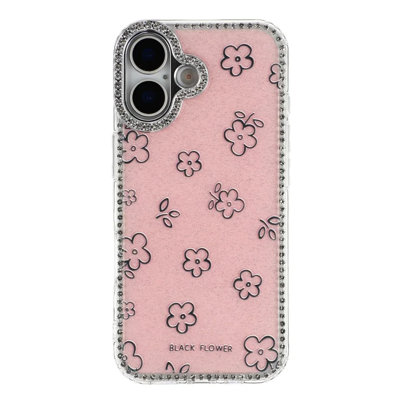 Capa para iPhone 16 com Bordas de Strass e Flores TPU + PC IMD - F4