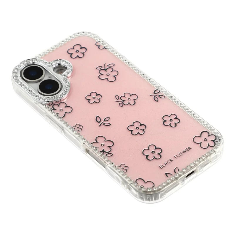 Capa para iPhone 16 com Bordas de Strass e Flores TPU + PC IMD - F4