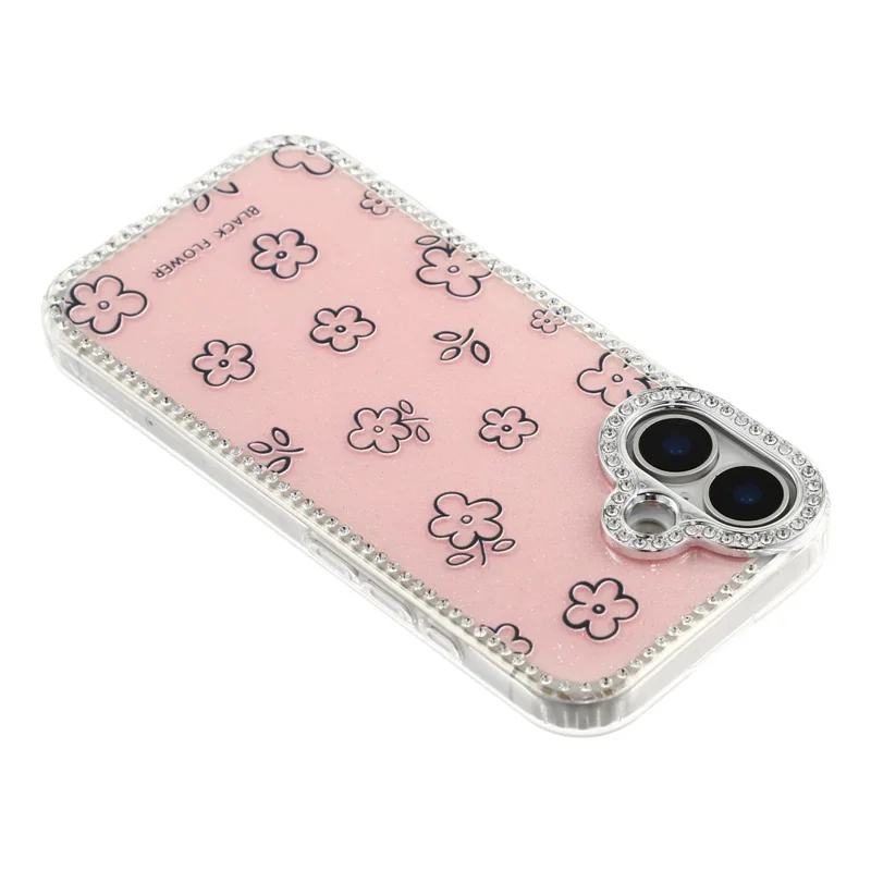 Capa para iPhone 16 com Bordas de Strass e Flores TPU + PC IMD - F4