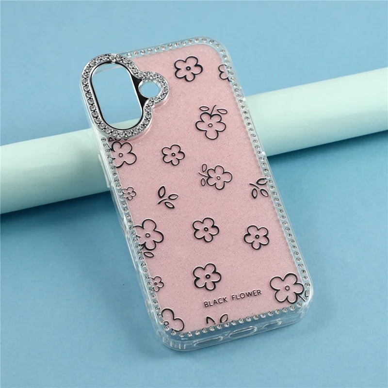 Capa para iPhone 16 com Bordas de Strass e Flores TPU + PC IMD - F4