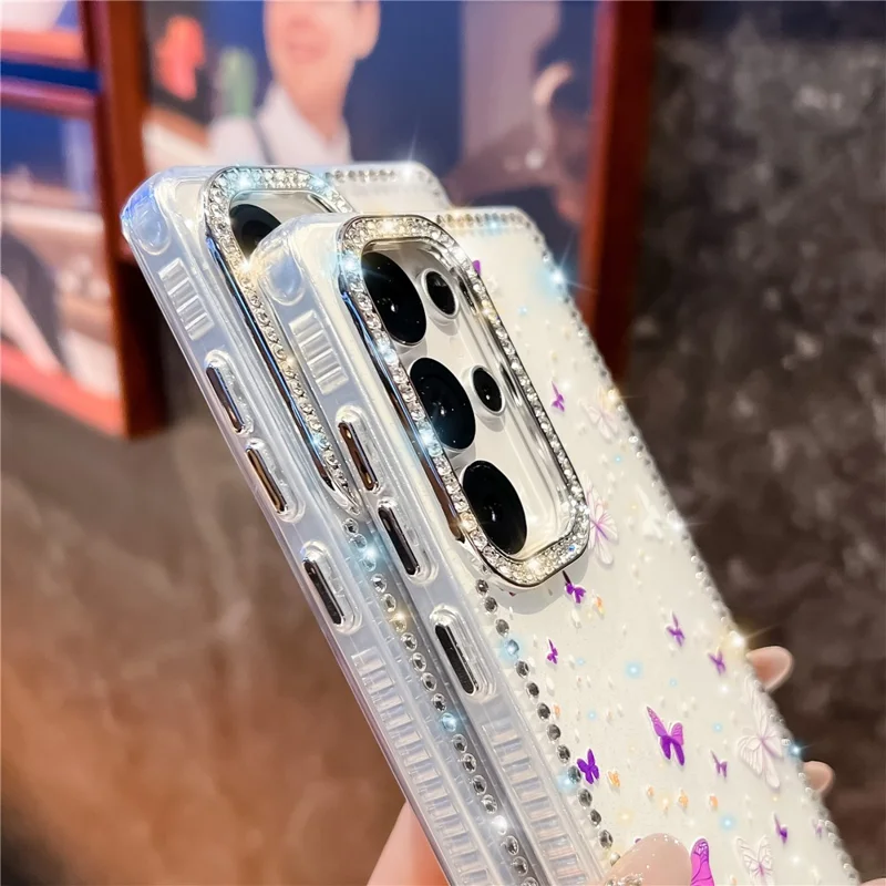 Funda para Samsung Galaxy S25 Ultra con Diseño de Mariposa y Diamantes de Imitación, Carcasa de TPU + PC con Proceso IMD - B1