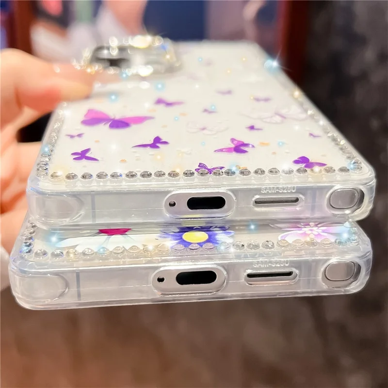 Funda para Samsung Galaxy S25 Ultra con Diseño de Mariposa y Diamantes de Imitación, Carcasa de TPU + PC con Proceso IMD - B1
