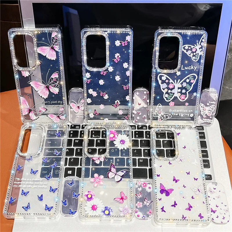 Funda para Samsung Galaxy S25 Ultra con Diseño de Mariposa y Diamantes de Imitación, Carcasa de TPU + PC con Proceso IMD - B1