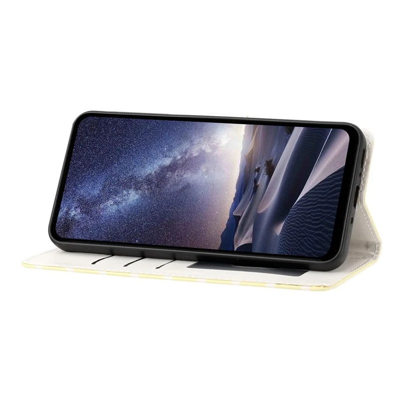 Für iPhone 16 Pro Hülle Sternmuster PU-Leder-Mappenständer-Handyhülle mit Handschlaufe - Gelb