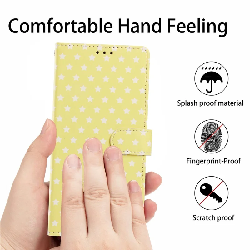 Für iPhone 16 Pro Hülle Sternmuster PU-Leder-Mappenständer-Handyhülle mit Handschlaufe - Gelb