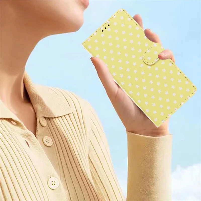 Für iPhone 16 Pro Hülle Sternmuster PU-Leder-Mappenständer-Handyhülle mit Handschlaufe - Gelb