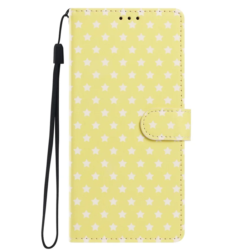 Für iPhone 16 Pro Hülle Sternmuster PU-Leder-Mappenständer-Handyhülle mit Handschlaufe - Gelb