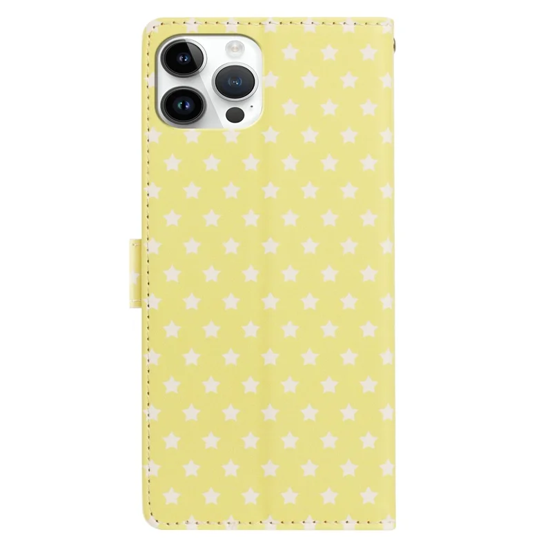 Für iPhone 16 Pro Hülle Sternmuster PU-Leder-Mappenständer-Handyhülle mit Handschlaufe - Gelb