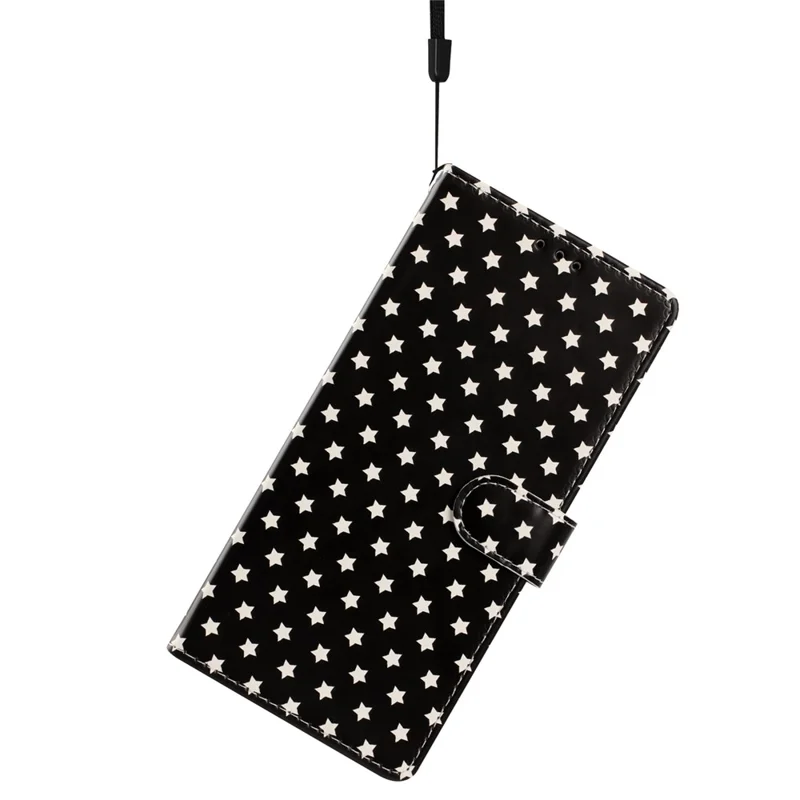 Étui pour iPhone 16 Pro Max avec motif d'étoiles, portefeuille en cuir PU luxueux avec support et dragonne - Noir