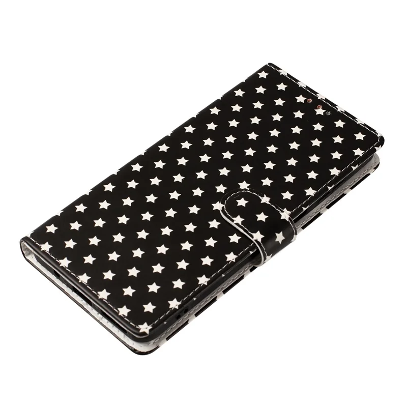 Étui pour iPhone 16 Pro Max avec motif d'étoiles, portefeuille en cuir PU luxueux avec support et dragonne - Noir