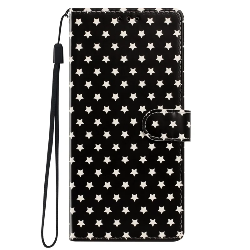 Étui pour iPhone 16 Pro Max avec motif d'étoiles, portefeuille en cuir PU luxueux avec support et dragonne - Noir