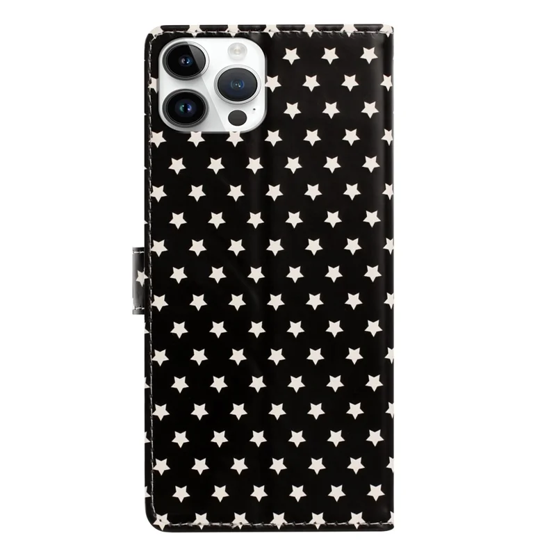 Étui pour iPhone 16 Pro Max avec motif d'étoiles, portefeuille en cuir PU luxueux avec support et dragonne - Noir