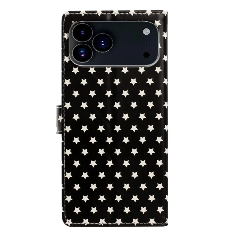 For iPhone 17 Pro Case Star Pattern PU Leather Wallet Stand Phone Cover with Wrist Strap - Black