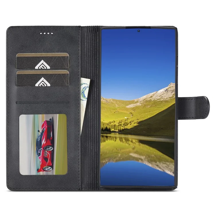 LC.IMEEKE Pour Samsung Galaxy S23 Ultra Texture Veau Résistant aux rayures Étui de téléphone portable Fermoir magnétique Portefeuille en cuir PU avec support Housse de flip pour téléphone portable - Noir