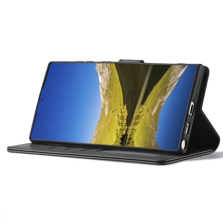 LC.IMEEKE Pour Samsung Galaxy S23 Ultra Texture Veau Résistant aux rayures Étui de téléphone portable Fermoir magnétique Portefeuille en cuir PU avec support Housse de flip pour téléphone portable - Noir