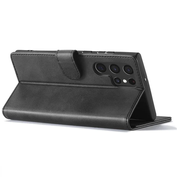 LC.IMEEKE Pour Samsung Galaxy S23 Ultra Texture Veau Résistant aux rayures Étui de téléphone portable Fermoir magnétique Portefeuille en cuir PU avec support Housse de flip pour téléphone portable - Noir