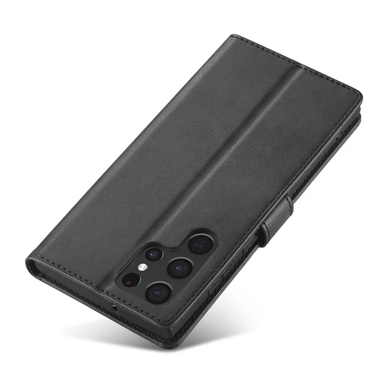 LC.IMEEKE Pour Samsung Galaxy S23 Ultra Texture Veau Résistant aux rayures Étui de téléphone portable Fermoir magnétique Portefeuille en cuir PU avec support Housse de flip pour téléphone portable - Noir