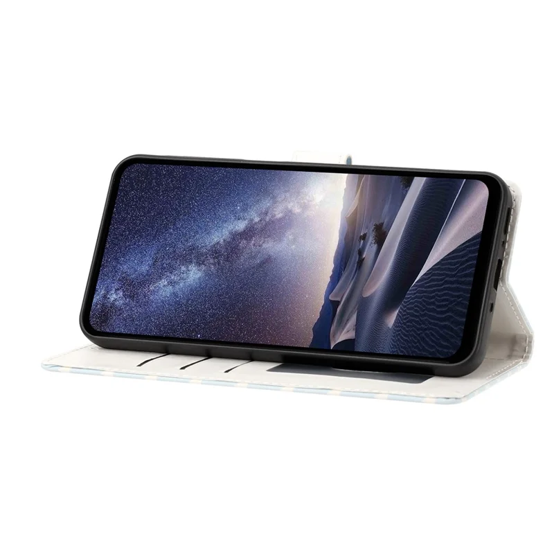 Funda para iPhone 17 Pro Max con Estampado de Estrellas, Cartera de Cuero PU con Soporte y Correa de Mano - Azul Bebé