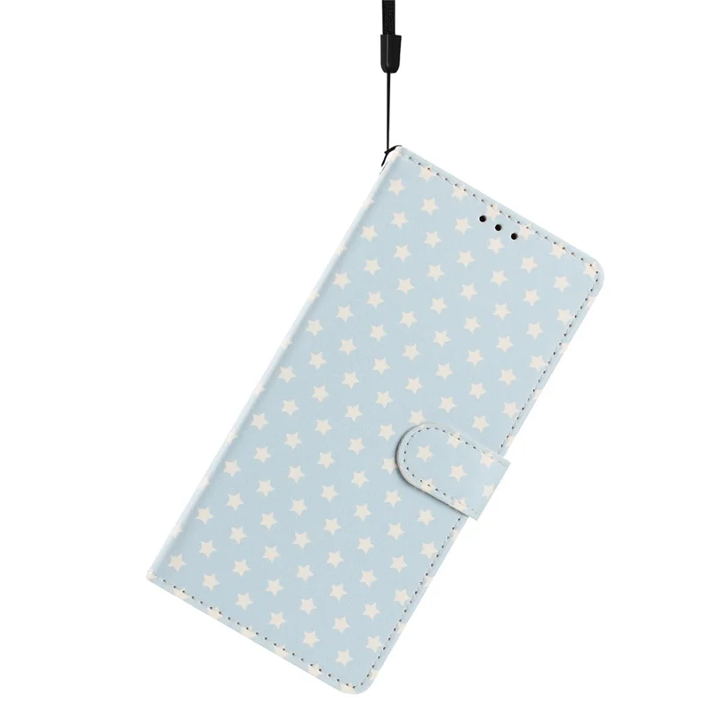 Funda para iPhone 17 Pro Max con Estampado de Estrellas, Cartera de Cuero PU con Soporte y Correa de Mano - Azul Bebé