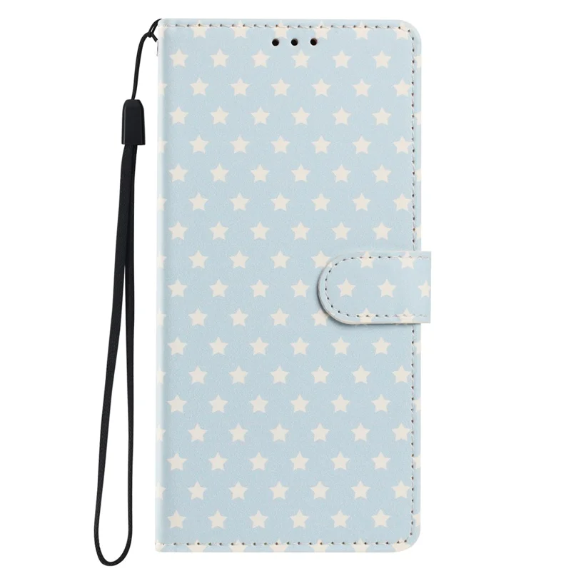 Funda para iPhone 17 Pro Max con Estampado de Estrellas, Cartera de Cuero PU con Soporte y Correa de Mano - Azul Bebé