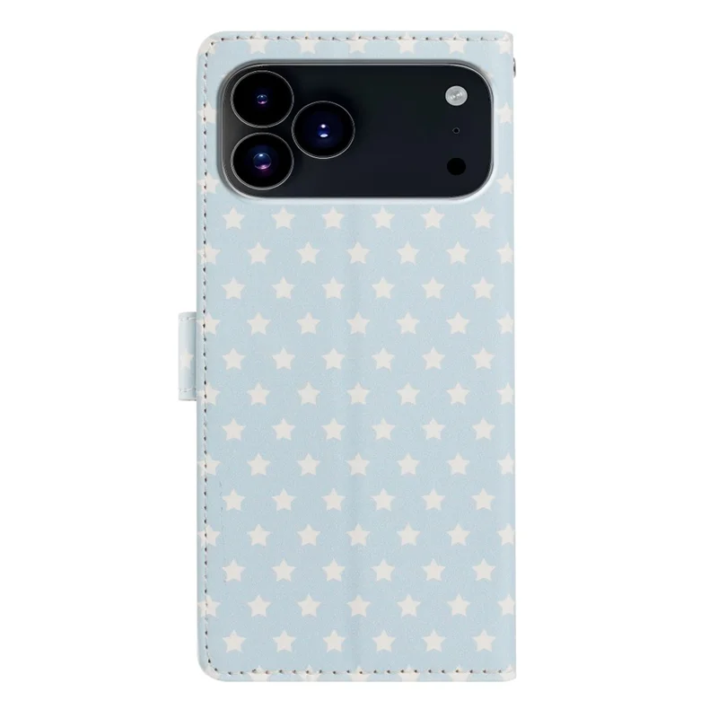 Funda para iPhone 17 Pro Max con Estampado de Estrellas, Cartera de Cuero PU con Soporte y Correa de Mano - Azul Bebé