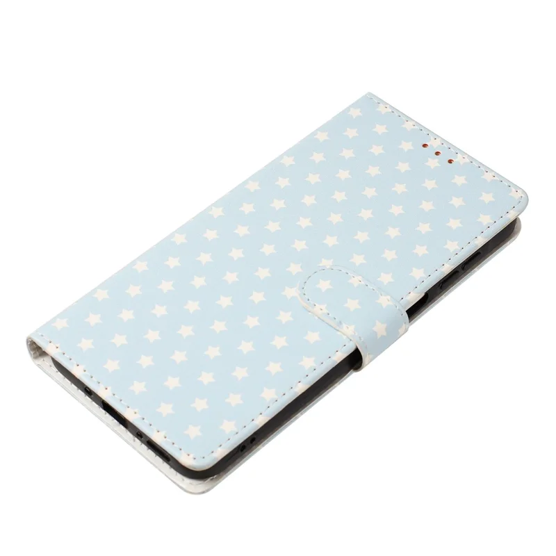Til Samsung Galaxy S26 Etui med stjernemønster i PU-læder, wallet, stand og telefondæksel med håndledsrem - babyblå