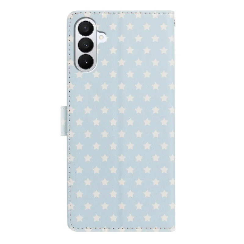 Til Samsung Galaxy S26 Etui med stjernemønster i PU-læder, wallet, stand og telefondæksel med håndledsrem - babyblå