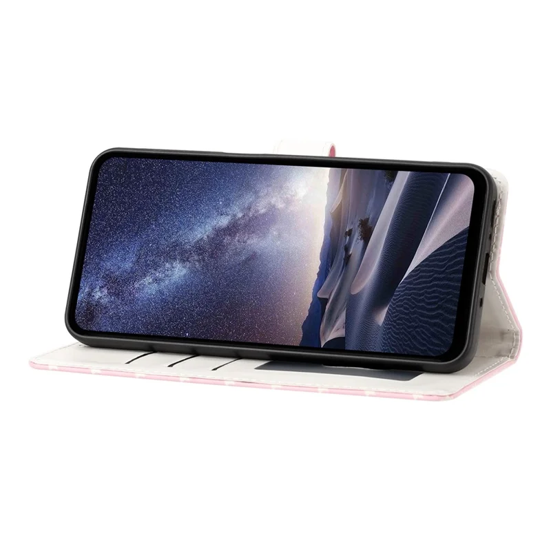 Capa para Samsung Galaxy S26+ com Estampa de Estrelas, Capa Carteira com Suporte de Couro PU Elegante e Alça de Pulso - Rosa