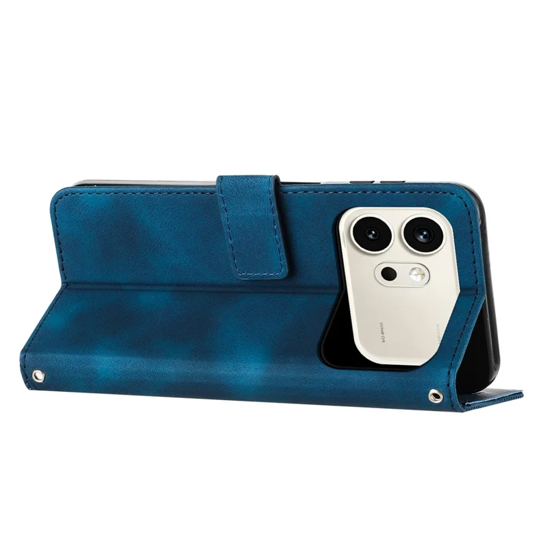 For Honor 600 5G  /  600 Pro 5G Leather Case Imprinted Triangle Phone Cover with Hand Strap - Blue