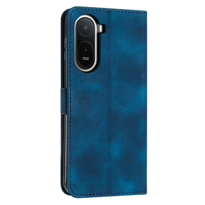 For Xiaomi Redmi A7 Pro 4G  /  Poco C85x 5G Leather Case Imprinted Triangle Phone Cover with Hand Strap - Blue