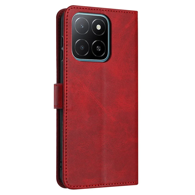 Чехол-бумажник для Honor X6d 5G, откидной чехол-подставка из искусственной кожи с текстурой телячьей кожи с ремешком - Красный