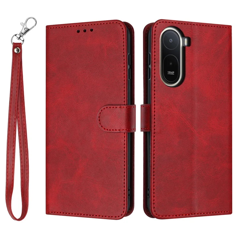 For Xiaomi Redmi A7 Pro 4G (171.56mm) / Poco C85x 5G Wallet Case Flip Stand Calf Texture PU Leather Phone Cover with Strap - Red