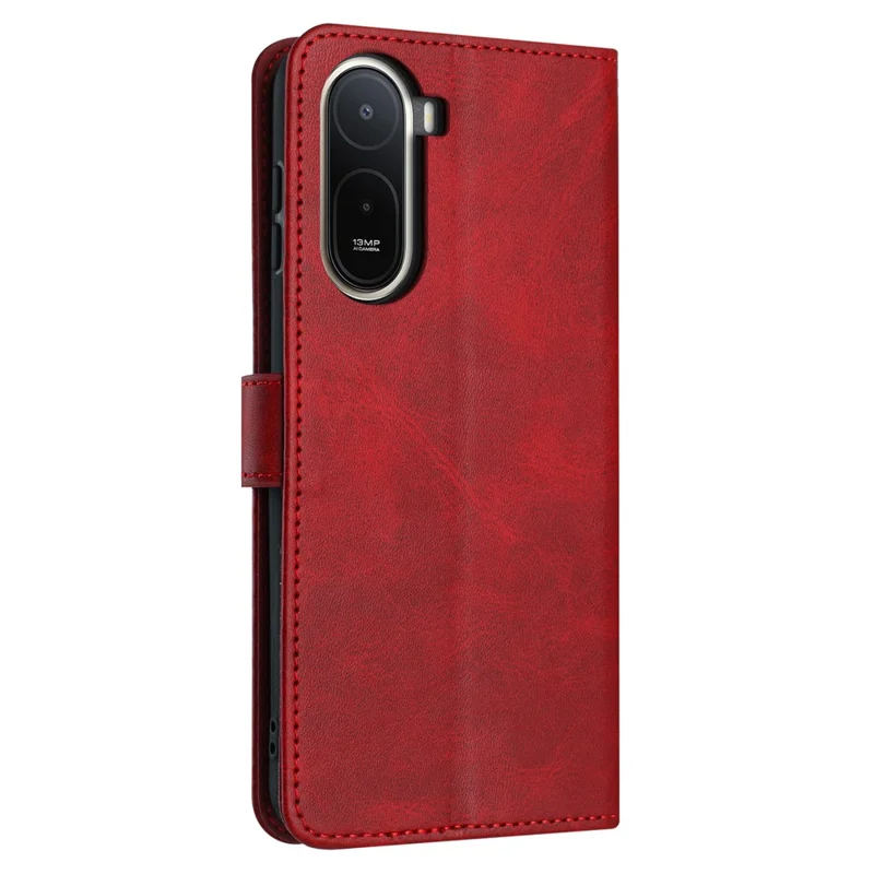 For Xiaomi Redmi A7 Pro 4G (171.56mm) / Poco C85x 5G Wallet Case Flip Stand Calf Texture PU Leather Phone Cover with Strap - Red