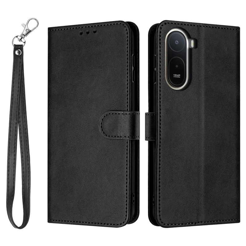 For Xiaomi Redmi A7 Pro 4G / Poco C85x 5G Wallet Case Flip Stand Calf Texture PU Leather Phone Cover with Strap - Black