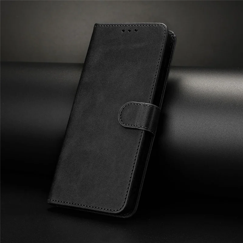 For Xiaomi Redmi A7 Pro 4G / Poco C85x 5G Wallet Case Flip Stand Calf Texture PU Leather Phone Cover with Strap - Black