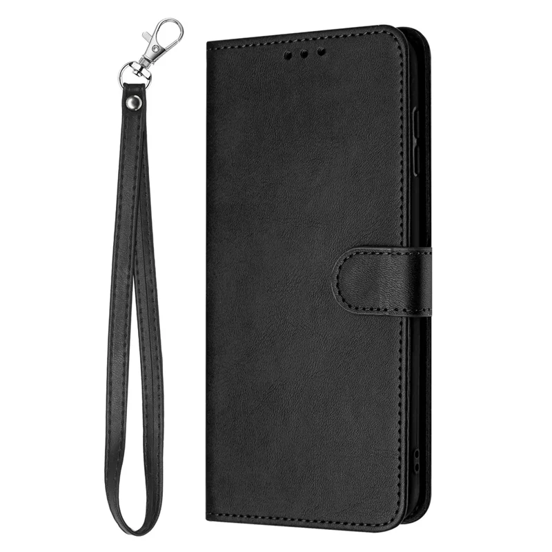 For Xiaomi Redmi A7 Pro 4G / Poco C85x 5G Wallet Case Flip Stand Calf Texture PU Leather Phone Cover with Strap - Black
