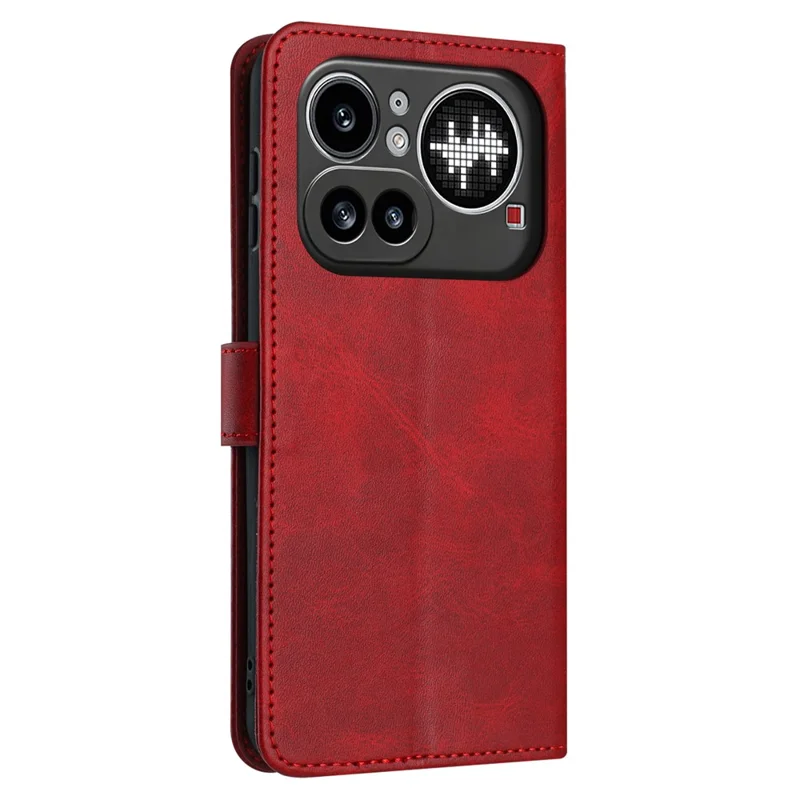Flipfodral med plånbok för Nothing Phone (4a) Pro, fodral i kalvstruktur av PU-läder med ställfunktion och rem - Röd