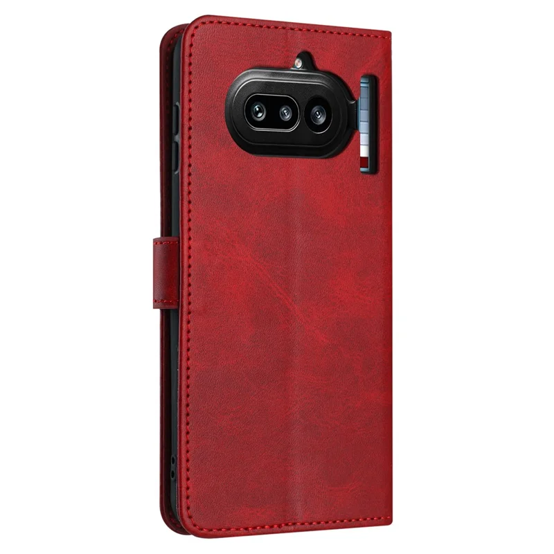 För Nothing Phone (4a) plånboksfodral Flip Ställ Calfstruktur PU-läder mobilhölje med rem - Röd