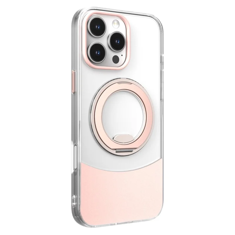 Bulk Purchasing For iPhone 16 Plus Case Transparent Colorful Design 360° Rotating Metal Kickstand Shockproof TPU Acrylic Cover - Pink