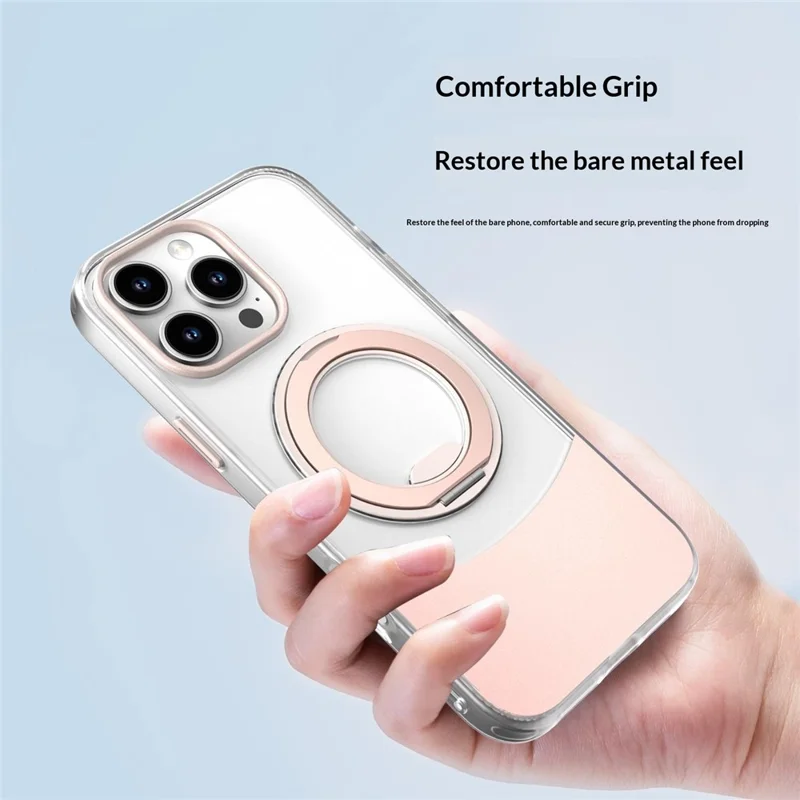 Bulk Purchasing For iPhone 16 Plus Case Transparent Colorful Design 360° Rotating Metal Kickstand Shockproof TPU Acrylic Cover - Pink