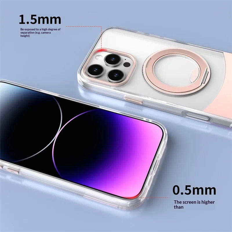 Bulk Purchasing For iPhone 16 Plus Case Transparent Colorful Design 360° Rotating Metal Kickstand Shockproof TPU Acrylic Cover - Pink