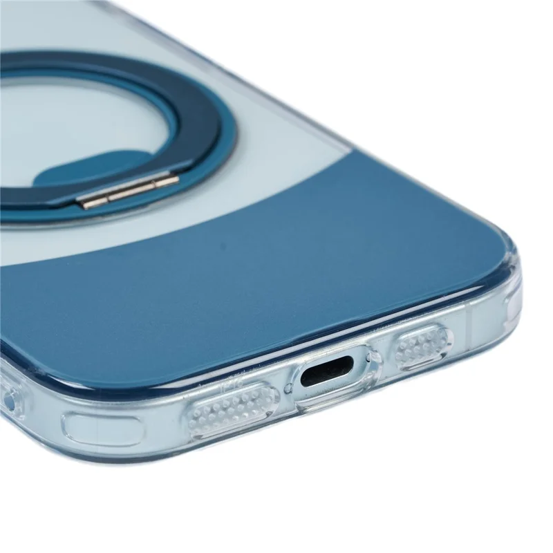 Bulk Purchasing For iPhone 15 Plus / 14 Plus Case Transparent Colorful Design 360° Rotating Metal Kickstand Shockproof TPU Acrylic Cover - Blue
